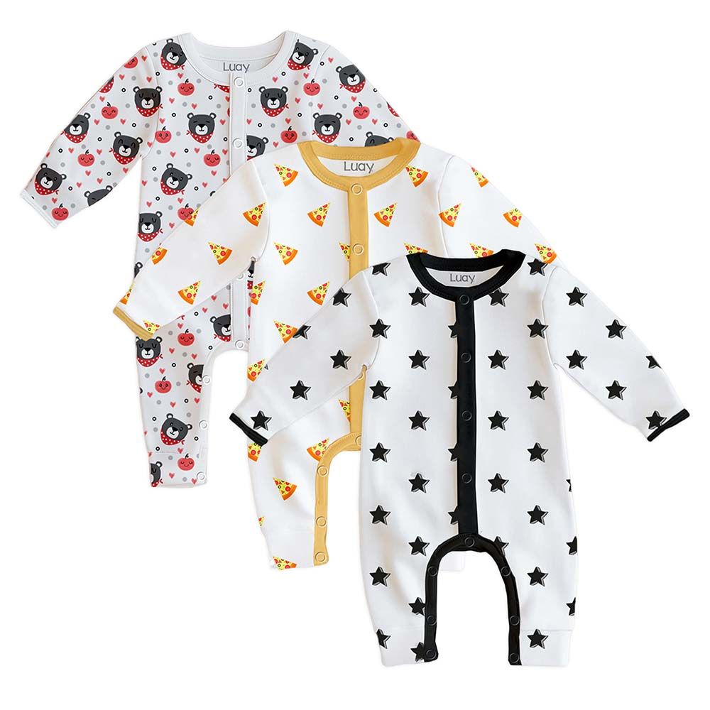 Luay - 3pc-Set - Printed Full Sleeves Baby Romper - Multicolor