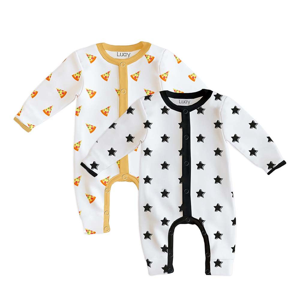 Luay - 2pc-Set - Star & Pizza Printed Cotton Baby Romper - Multicolor