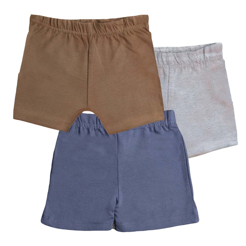 Luay - Organic Cotton Brown, Blue & Grey Shorts - 3pc-Set