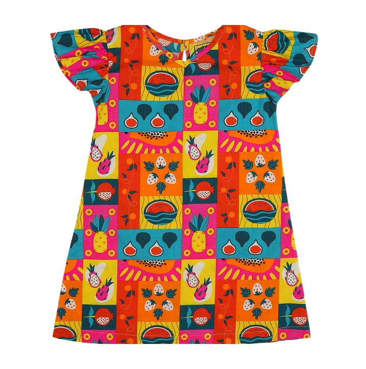 Ola Otter - Girl's A-Line Short Dress - Fruit Grid