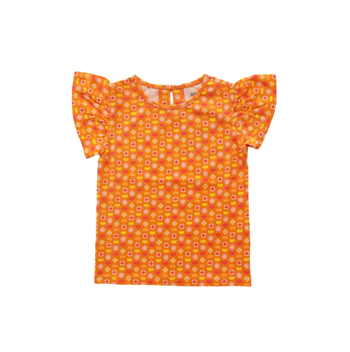 Ola Otter - Flutter Sleeve Top - Indian Flora Orange