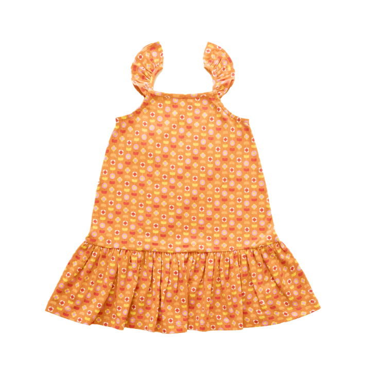 Ola Otter - Girl's Strap Dress - Indian Flora - Orange