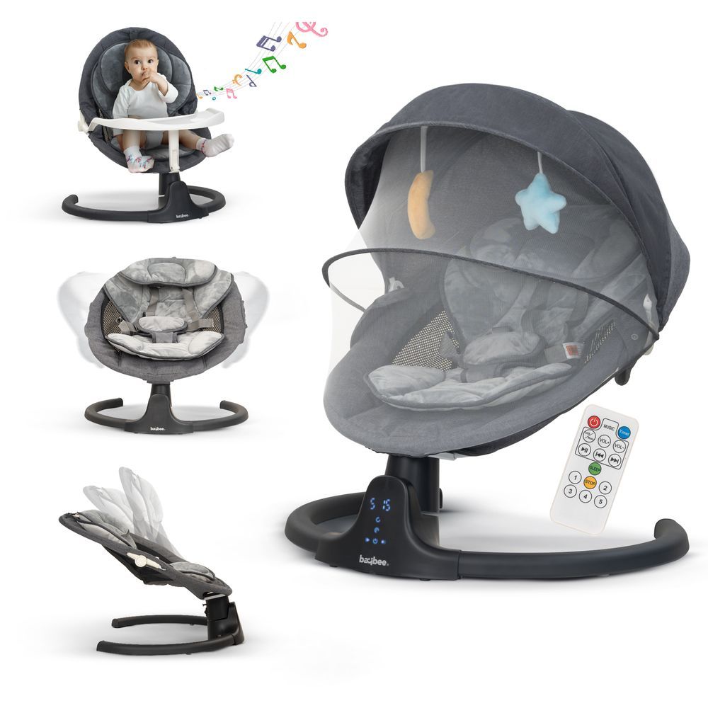 Baybee - Premium Automatic Electric Baby Swing Cradle - Dark Grey