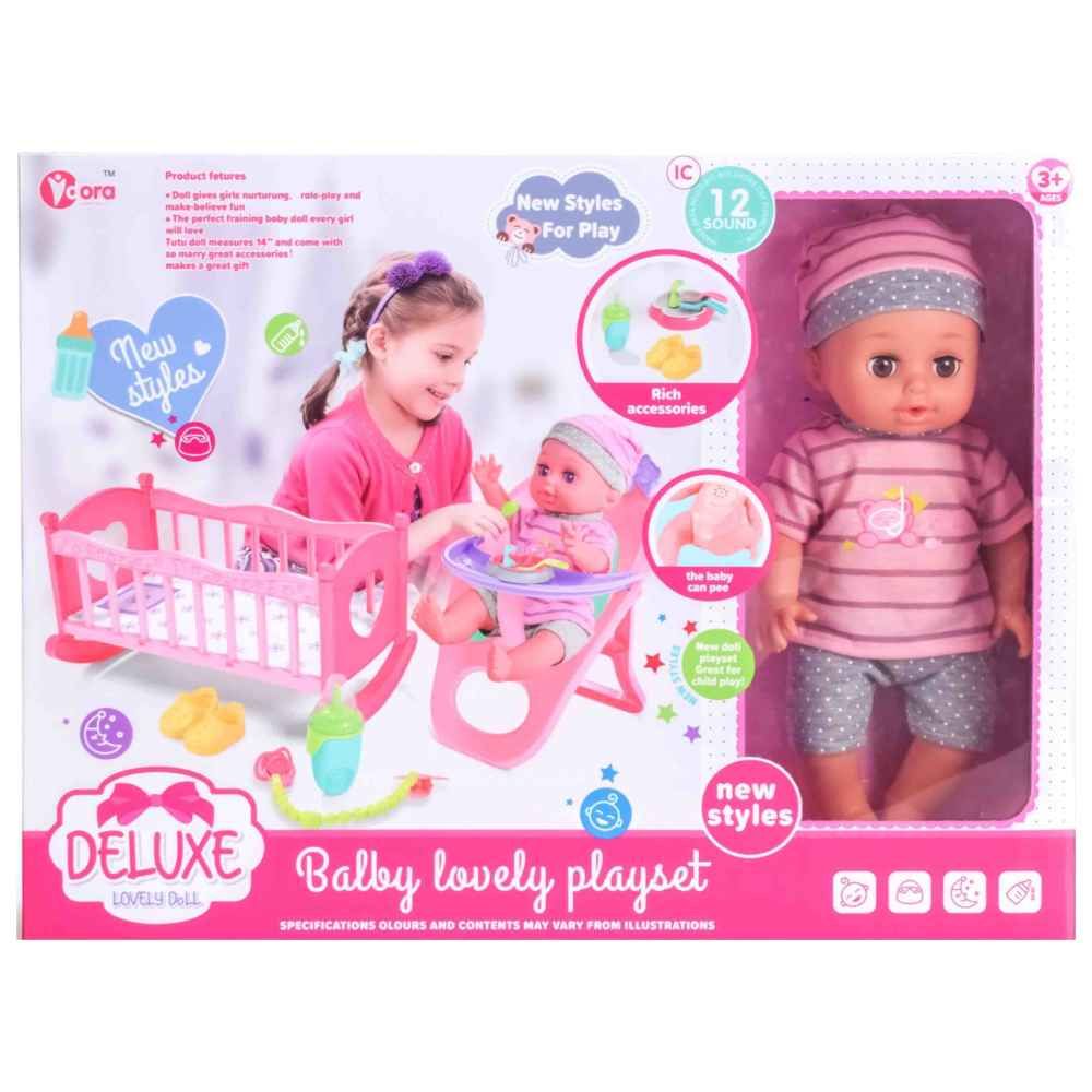 Vdora Dolls - Feeding & Cradle Baby Doll Playset w/ Accessories - 7 Pcs