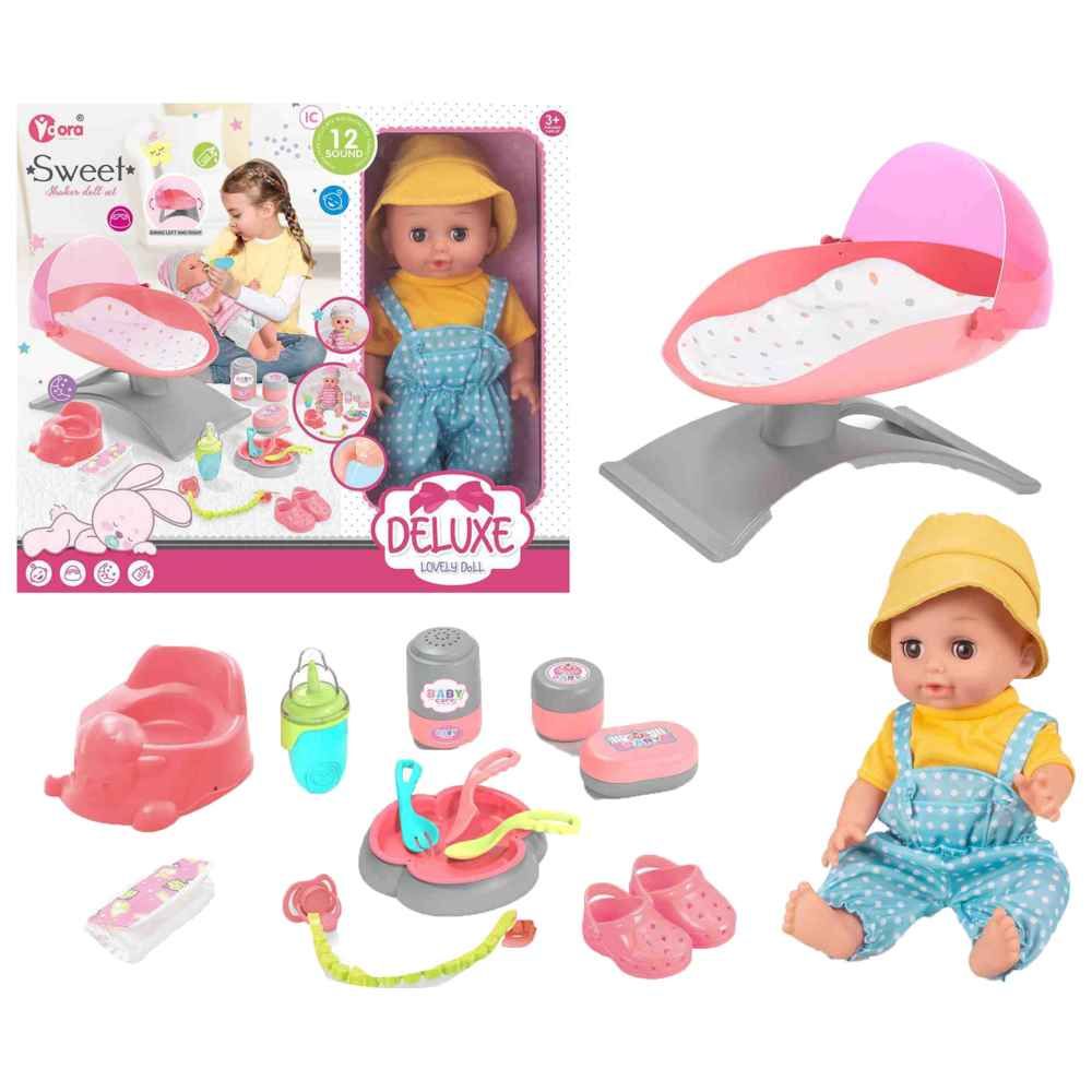 Vdora Dolls - Crade Baby Doll Playset w/ Accessories - 13 Pcs