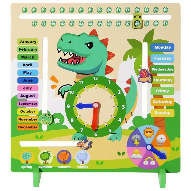 Factory Price - Kids Wooden Dino Clock Learning Set