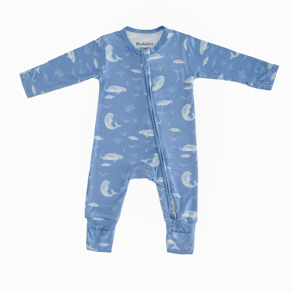 Hushabye - Organic Bamboo Dugong Printed Zippered Sleepsuit - Blue