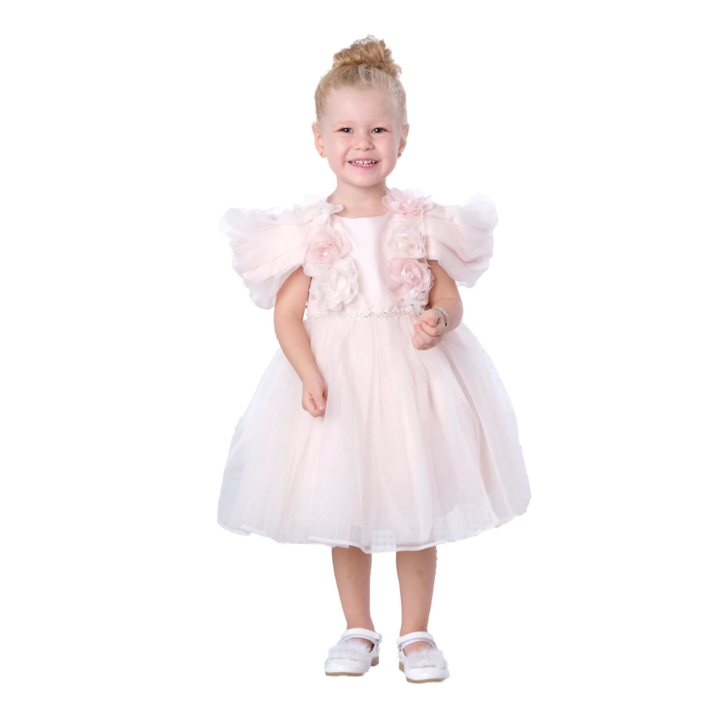 Via Bambino - Girl's Floral Detail Dress - Baby Pink