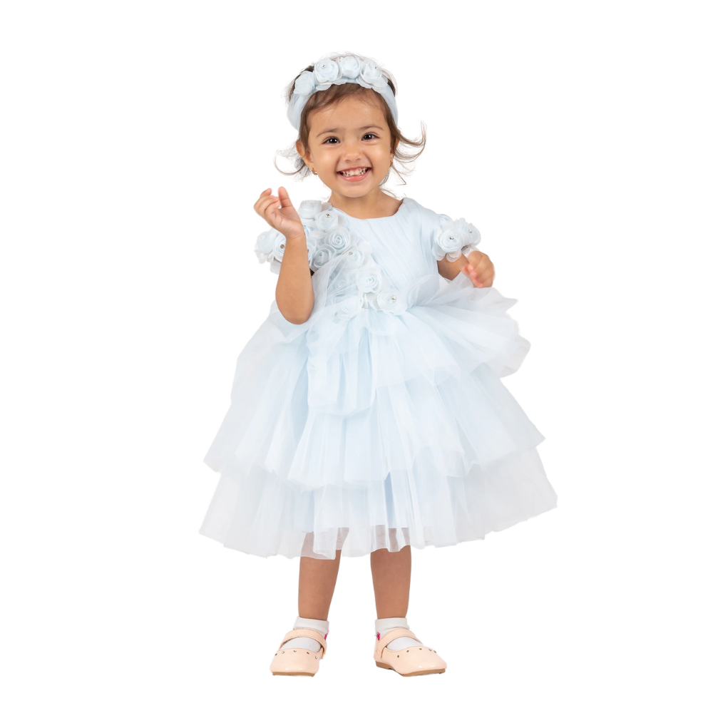 Via Bambino - 3115 Baby Flower Dress - Blue