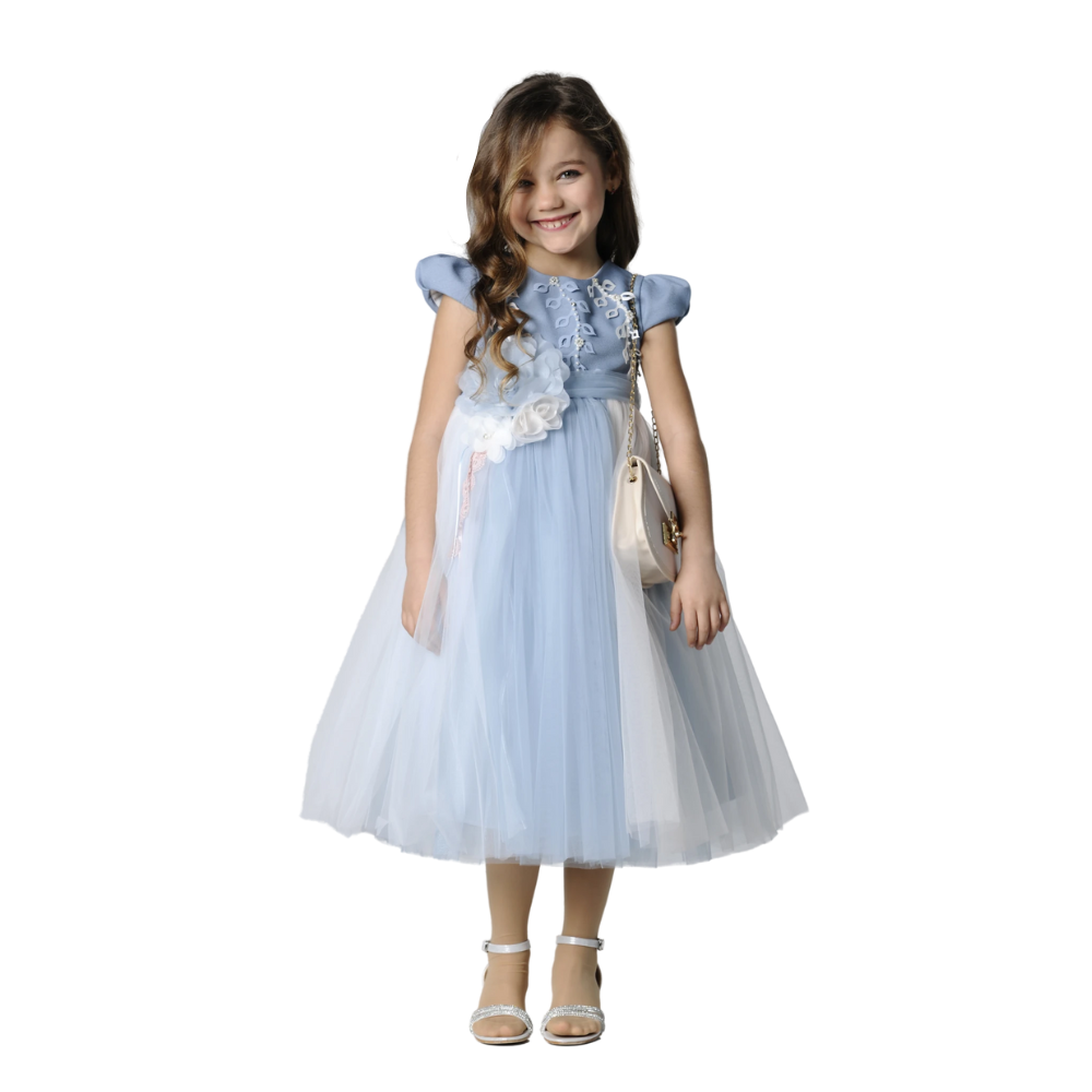Via Bambino - Girl's Flower Embroidered Dress - Blue