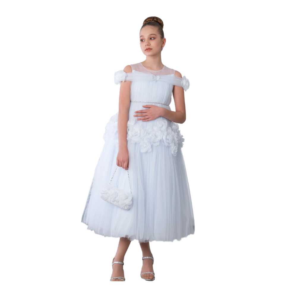Via Bambino - 3131 Flower Teen Dress - Blue