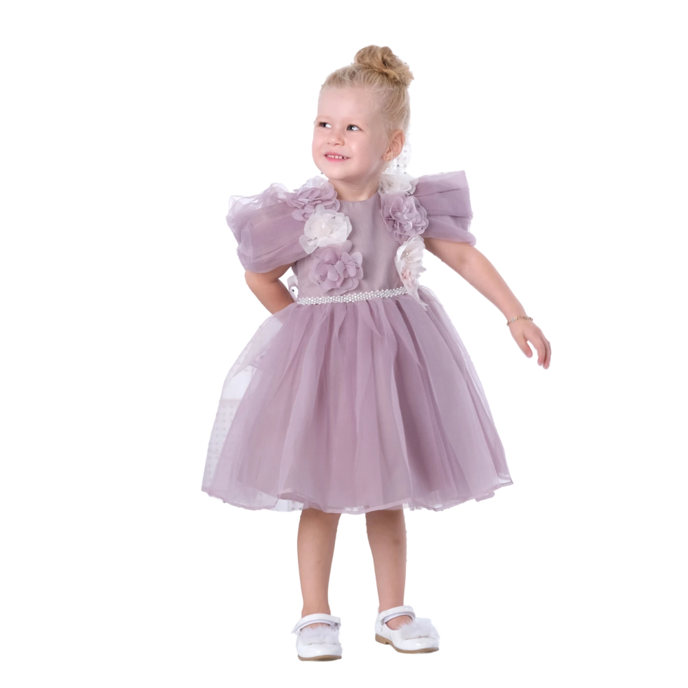 Via Bambino - Girl's Floral Embroidered Dress - Lilac