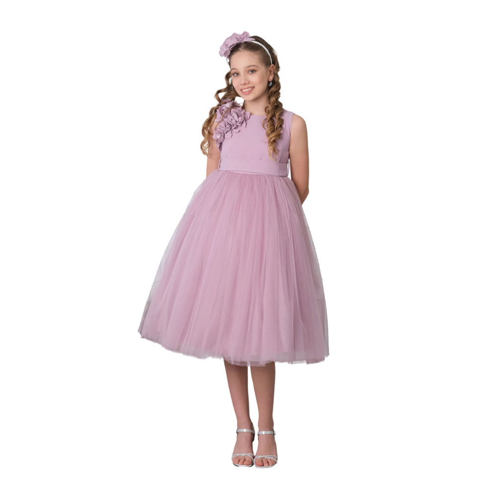 Via Bambino - Girl's Floral Detail Sleeveless Dress - Lilac