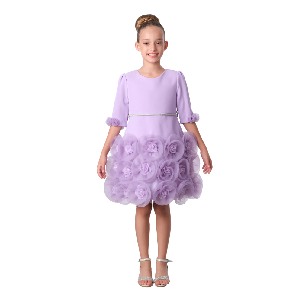 Via Bambino - Girl's Short Sleeves Floral Dress - Lilac