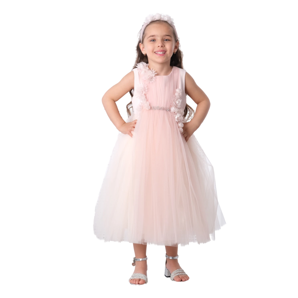 Via Bambino - Sleeveless Floral Detail Baby Dress - Pink