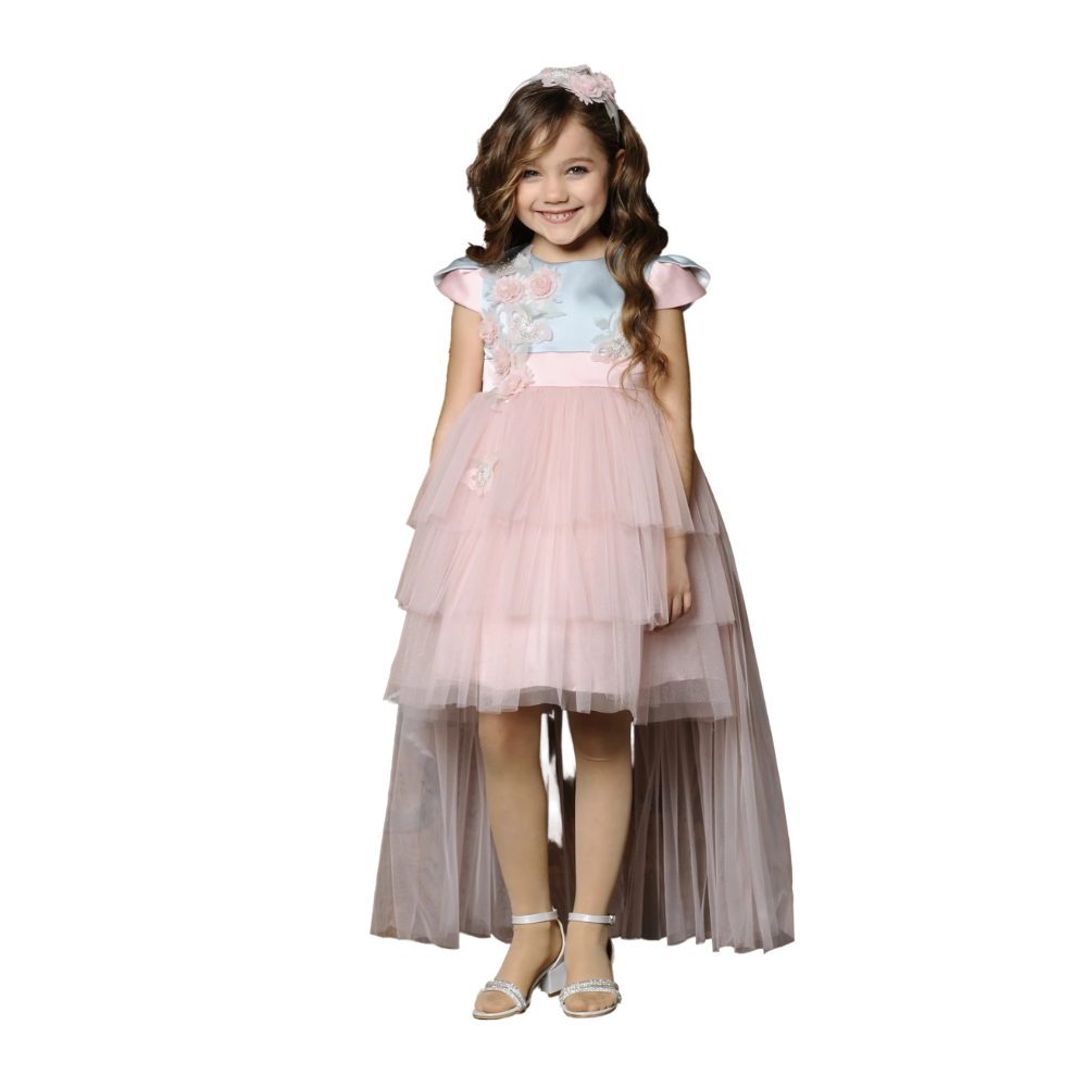 Via Bambino - Girl's Flower Embroidered Dress - Pink