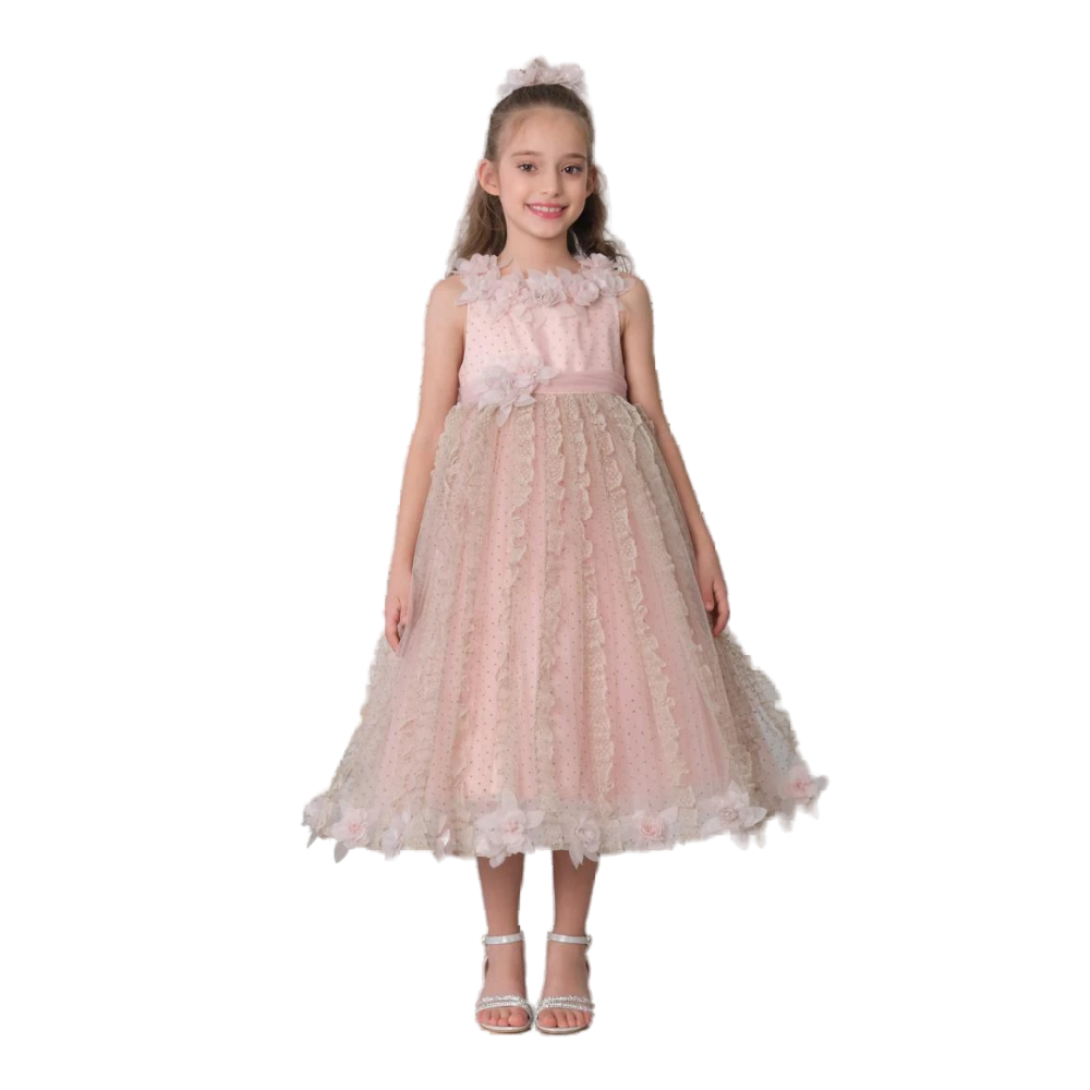 Via Bambino - Girl's Floral Embroidered Sleeveless Dress - Pink