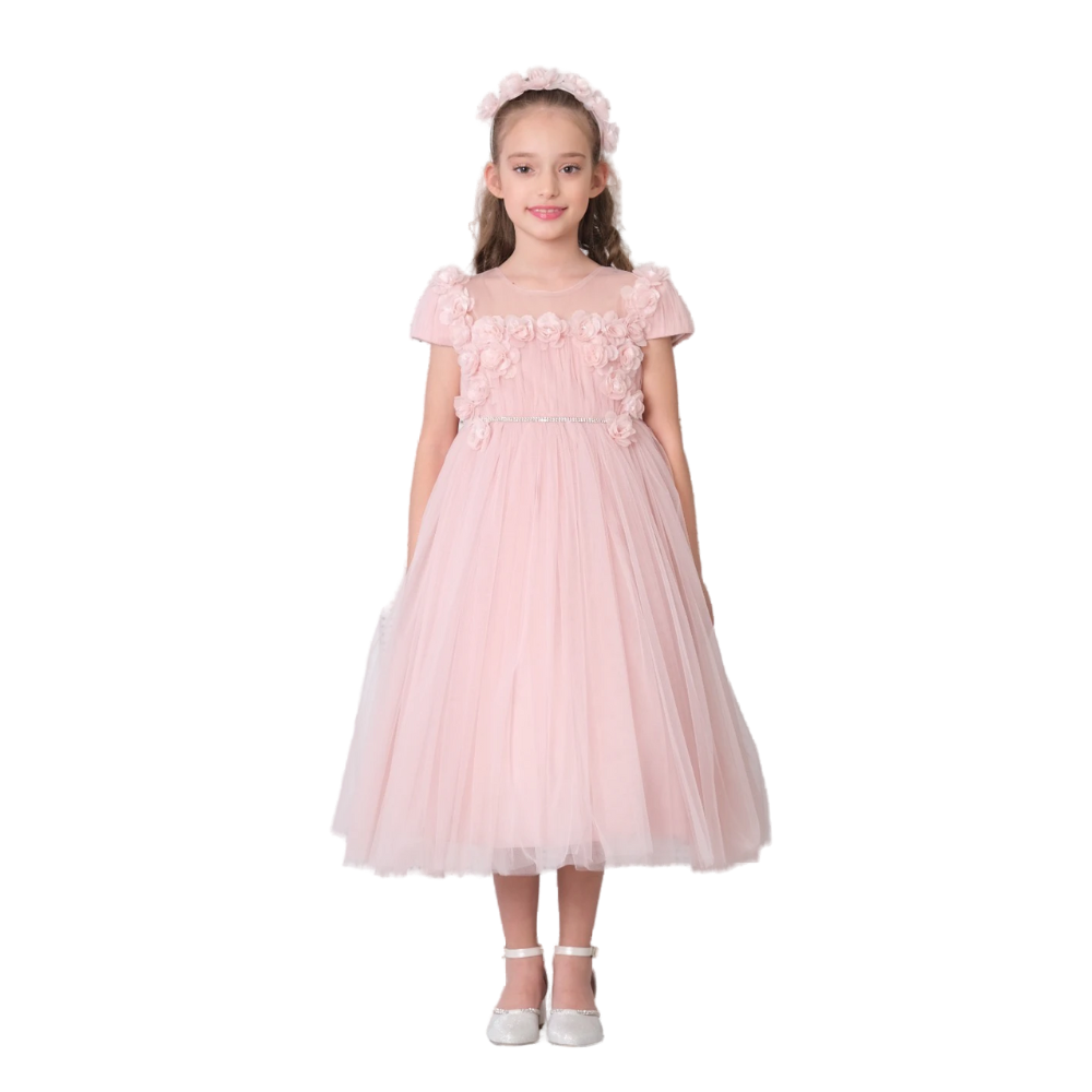 Via Bambino - Girl's Floral Embroidered Dress - Pink