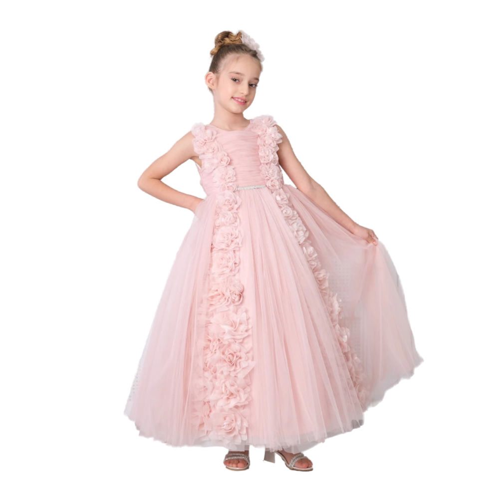 Via Bambino - Girl's Floral Embroidered Sleeveless Dress - Pink