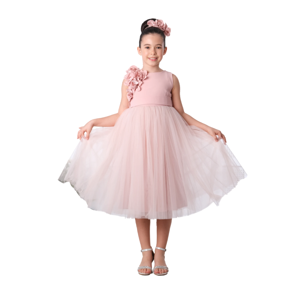Via Bambino - Girl's Floral Detail Chiffon Dress - Pink