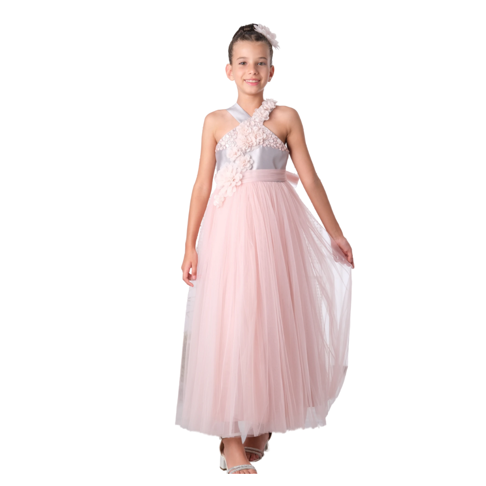 Via Bambino - Girl's Floral Sleeveless Dress - Pink