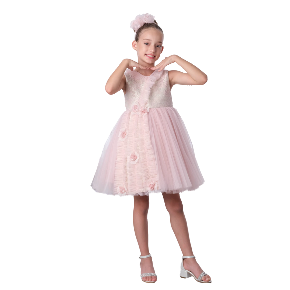 Via Bambino - Girl's Floral Detail Sleeveless Dress - Pink