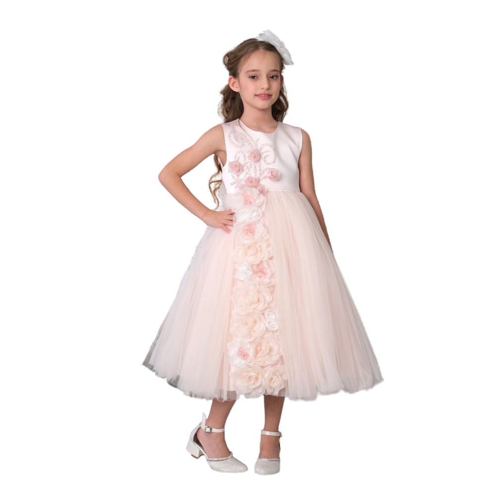 Via Bambino - Girl's Floral Embroidered Sleeveless Dress - Salmon