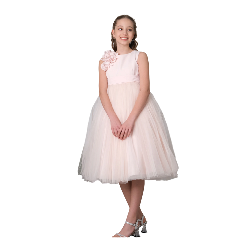 Via Bambino - Girl's Flower Embroidered Sleeveless Dress - Salmon