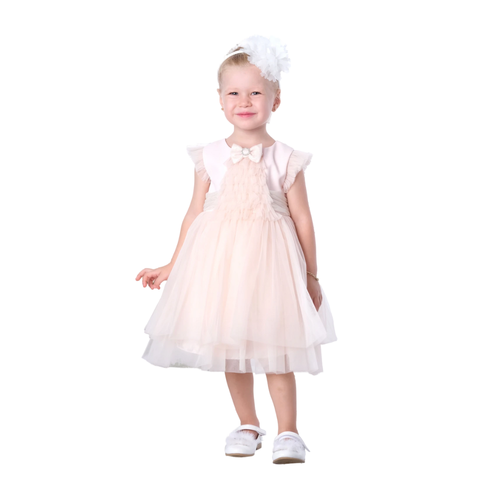 Via Bambino - Girl's Chiffon Floral Dress - Salmon