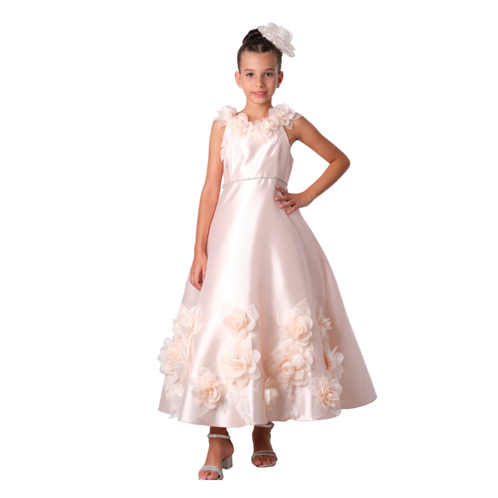Via Bambino - Girl's Flower Detail Dress - Salmon