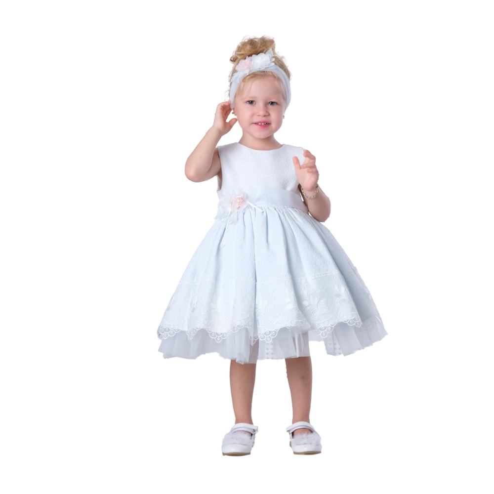 Via Bambino - 3175 Girl's Flower Dress - Sky Blue