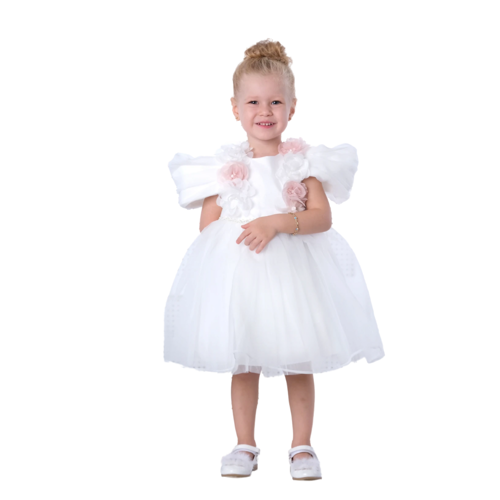 Via Bambino - Girl's Floral Detail Chiffon Dress - White