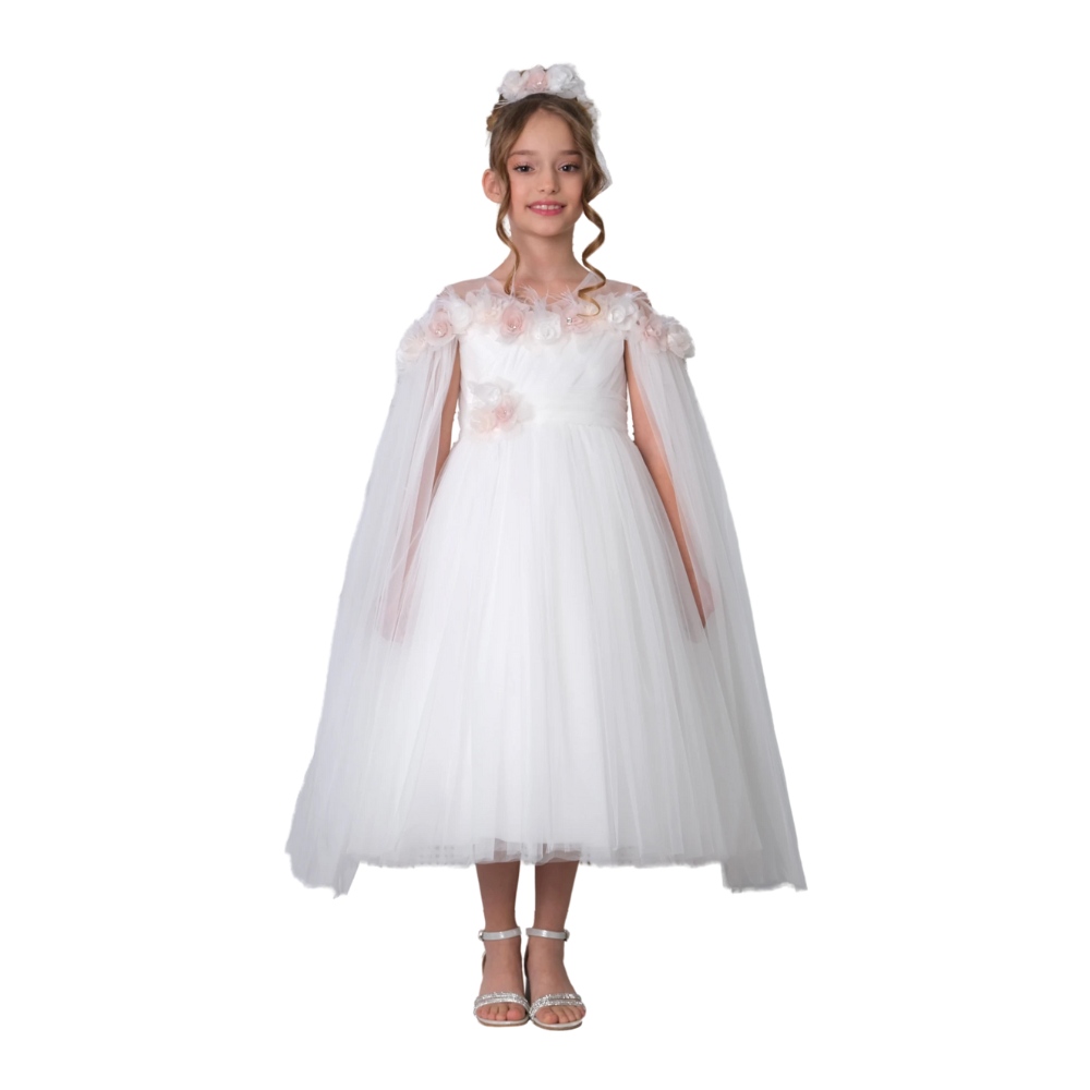 Via Bambino - 3158 Girl's Flower Dress - White