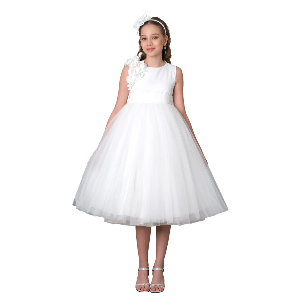Via Bambino - 3173 Girl's Flower Dress - White