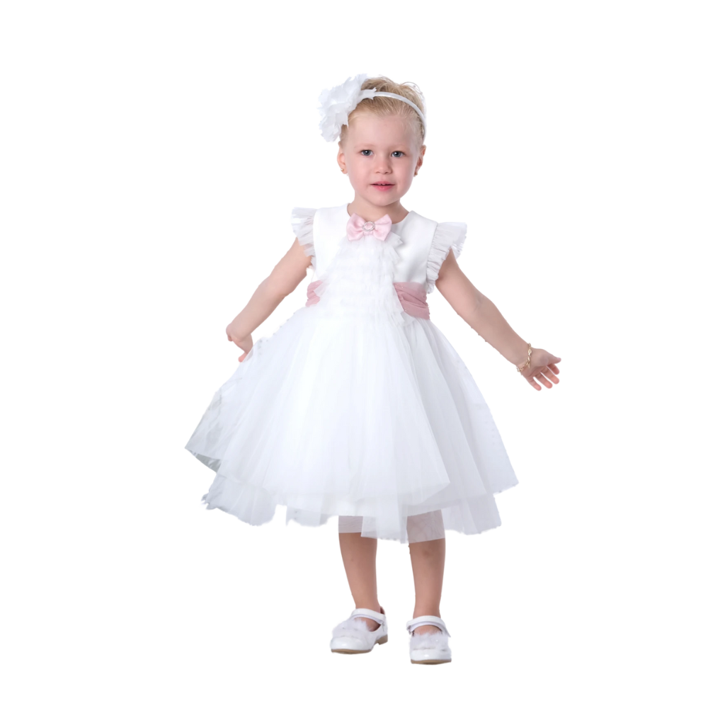 Via Bambino - 3175 Girl's Flower Dress - White
