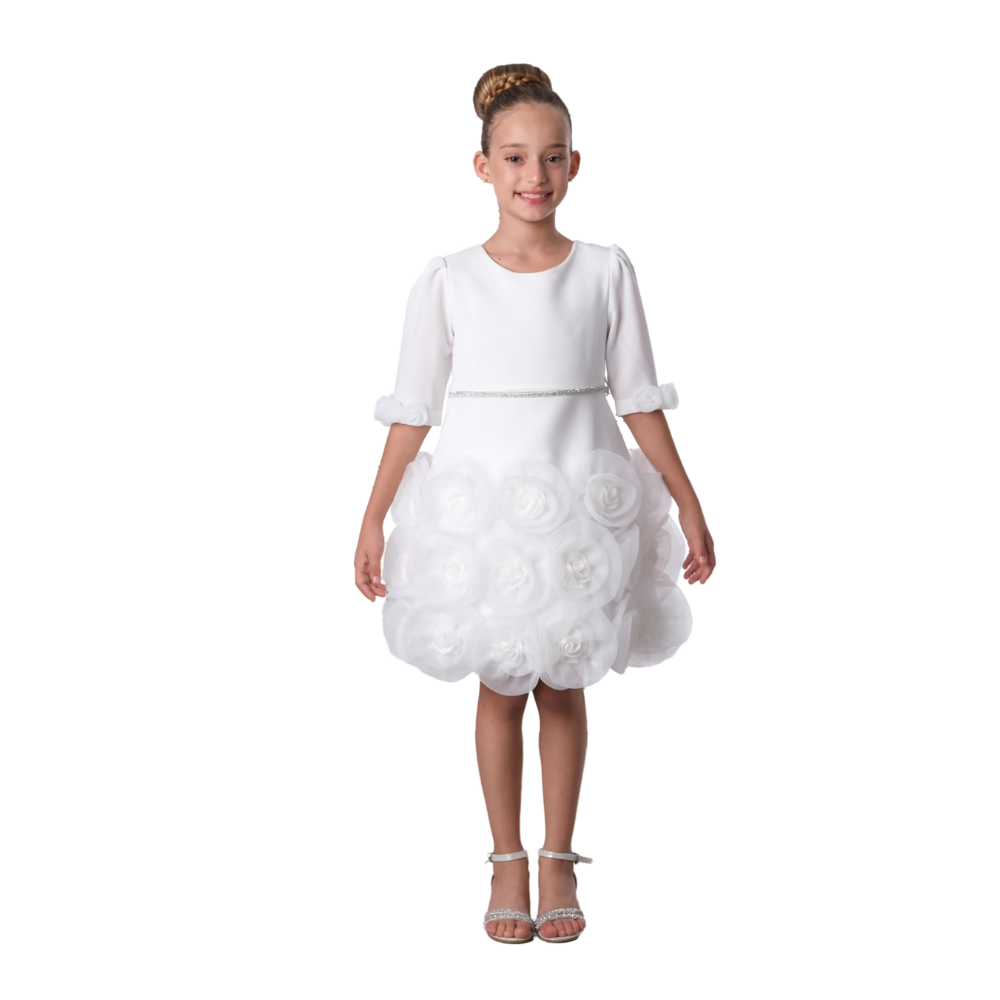Via Bambino - Girl's Floral Detail Chiffon Dress - White
