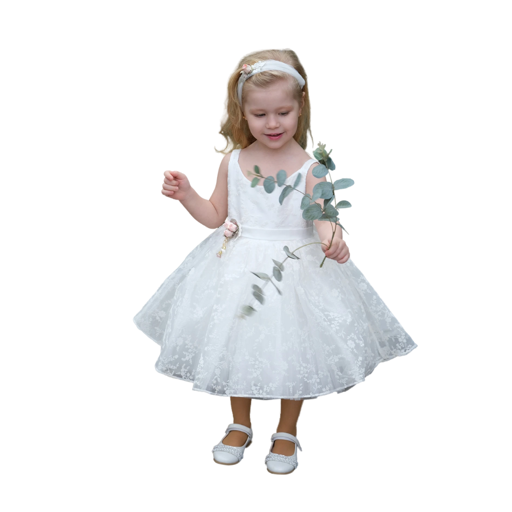 Via Bambino - 3215 Girl's Flower Dress - White