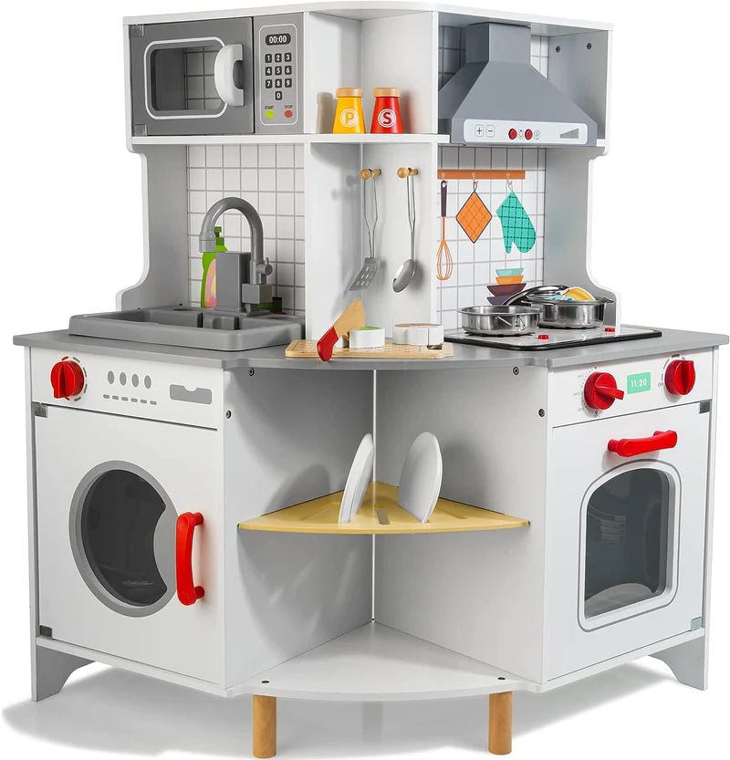 Little Angel - Luxury Kids Wooden Play Kitchen Set Pretend Cooking Toy