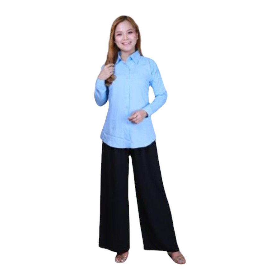 Veronica - Women's Long-Sleeve Classic Collar Button-Down Shirt - Light Blue