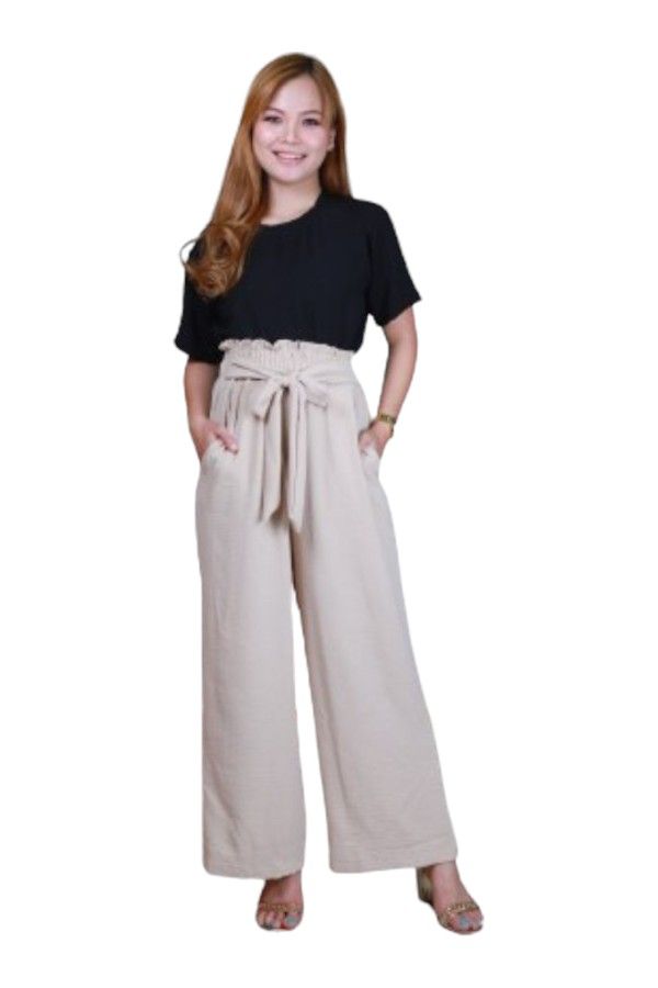 Veronica - High-Waist Belted Wide-Leg Trouser - Beige