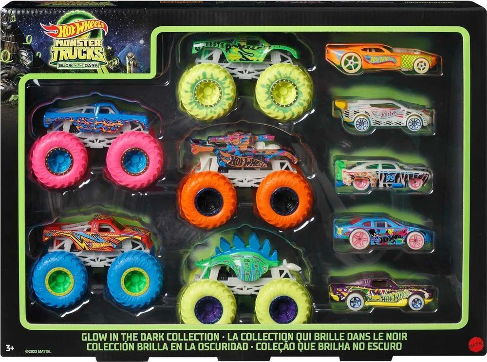 Hot Wheels - Monster Trucks 1:64 Glow In The Dark Car & Truck Multipack