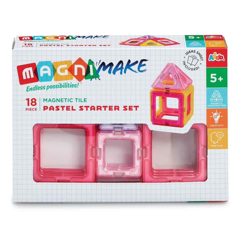 ADDO - Magnetic Tiles Pastel Starter Building Blocks Set - Pink - 18 Pcs