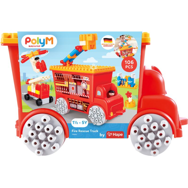 Hape - Poly M 106pcs Fire Rescue Truck Building Construction Playset Set