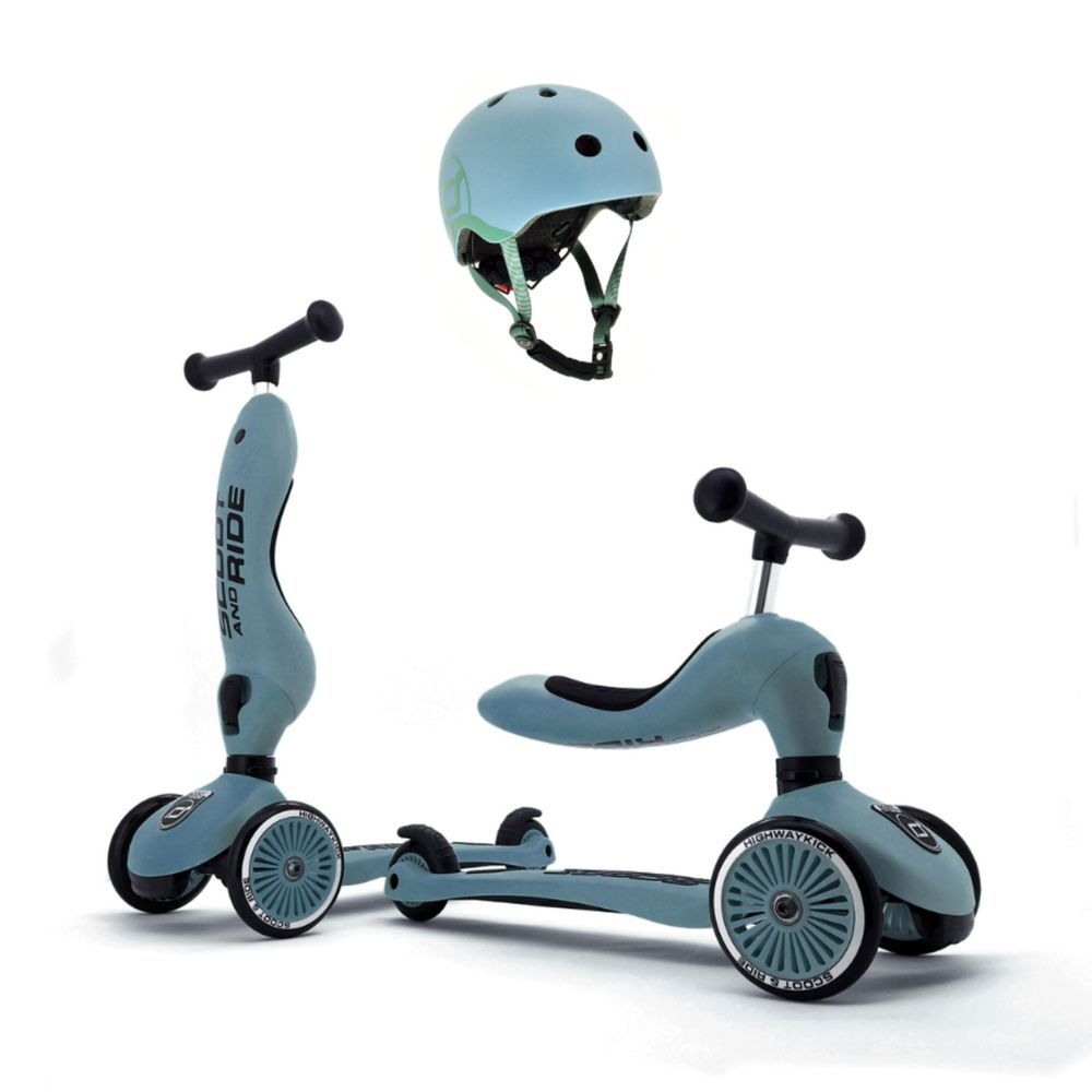 Scoot & Ride - 2-In-1 Highwaykick 1 Manual Scooter & Helmet Set - Steel - XXS-S