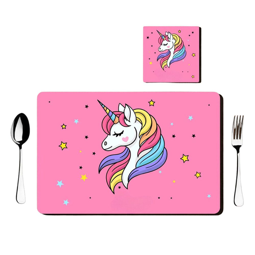 Tiny Tots Unicorn Theme Rubber Placemat With MDF Coaster & Cutlery