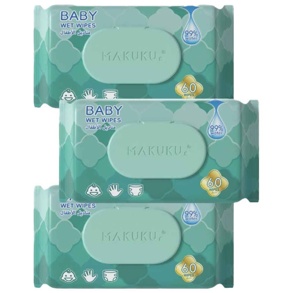 Makuku - 99% Water Based Baby Wet Wipes Wipes - Pack of 3 - 180pcs