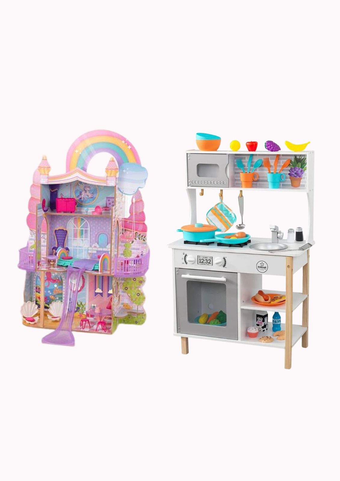 Kidkraft - Rainbow Dreamers Unicorn Mermaid Dollhouse & All Time Play Kitchen Playset - Multicolor