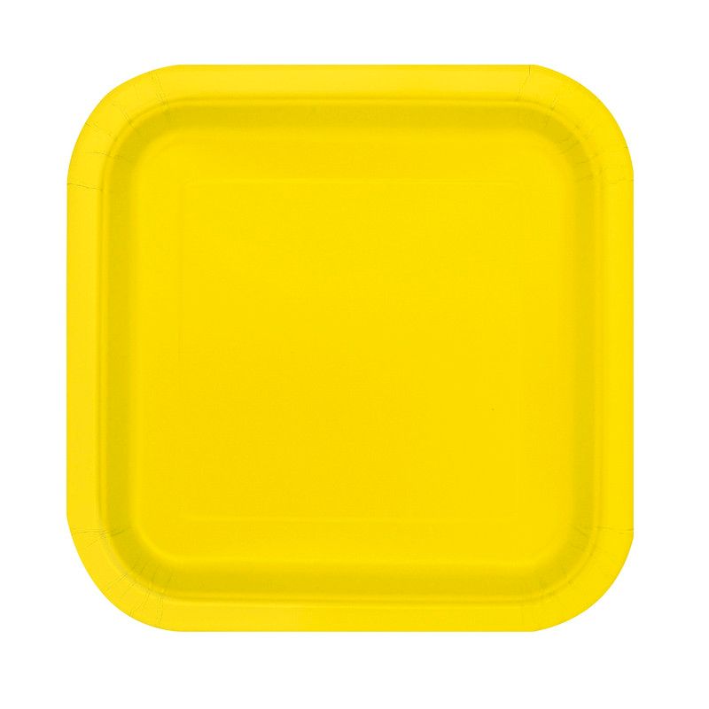 Unique - Square Party Plates - Yellow - 14 Pcs - 9-Inch