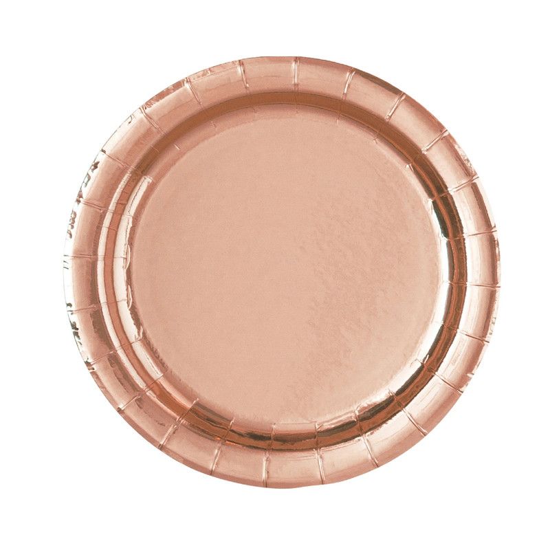 Unique - Round Foil Party Plates - Rose Gold - 8 Pcs - 9-Inch
