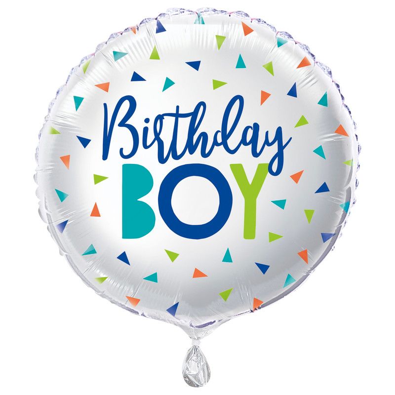 Unique - Boy's Round Confetti Birthday Foil Balloon - Multicolor - 45.7 cm